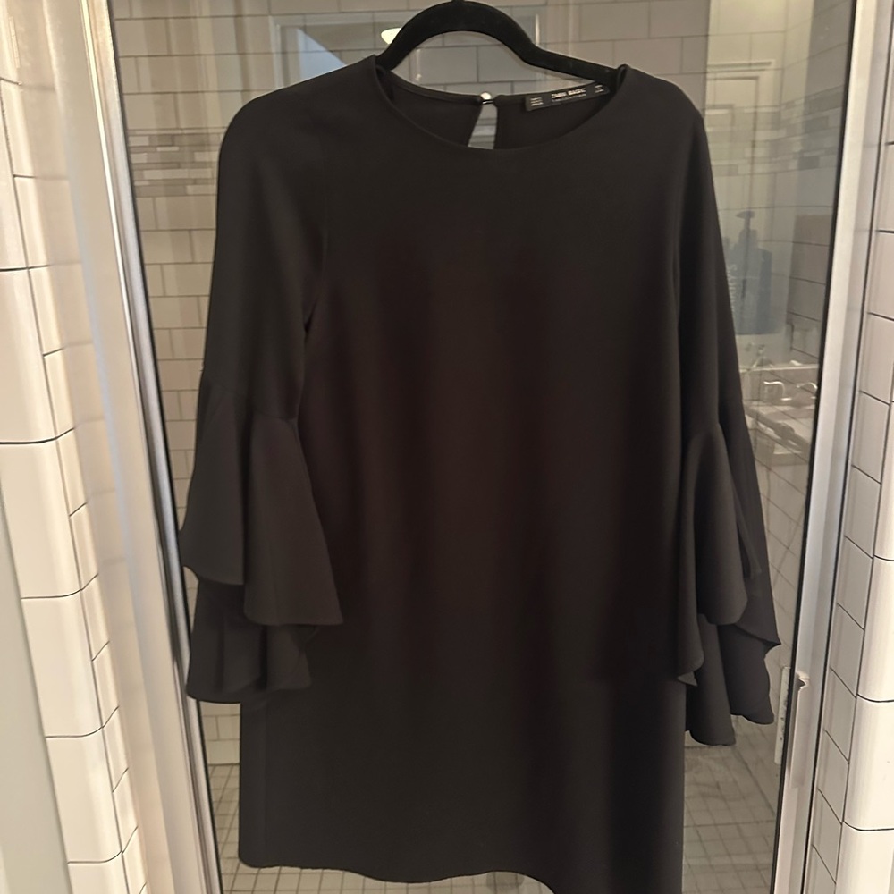 Zara Black Long Sleeve Dress with Ruffle Bell sleeves